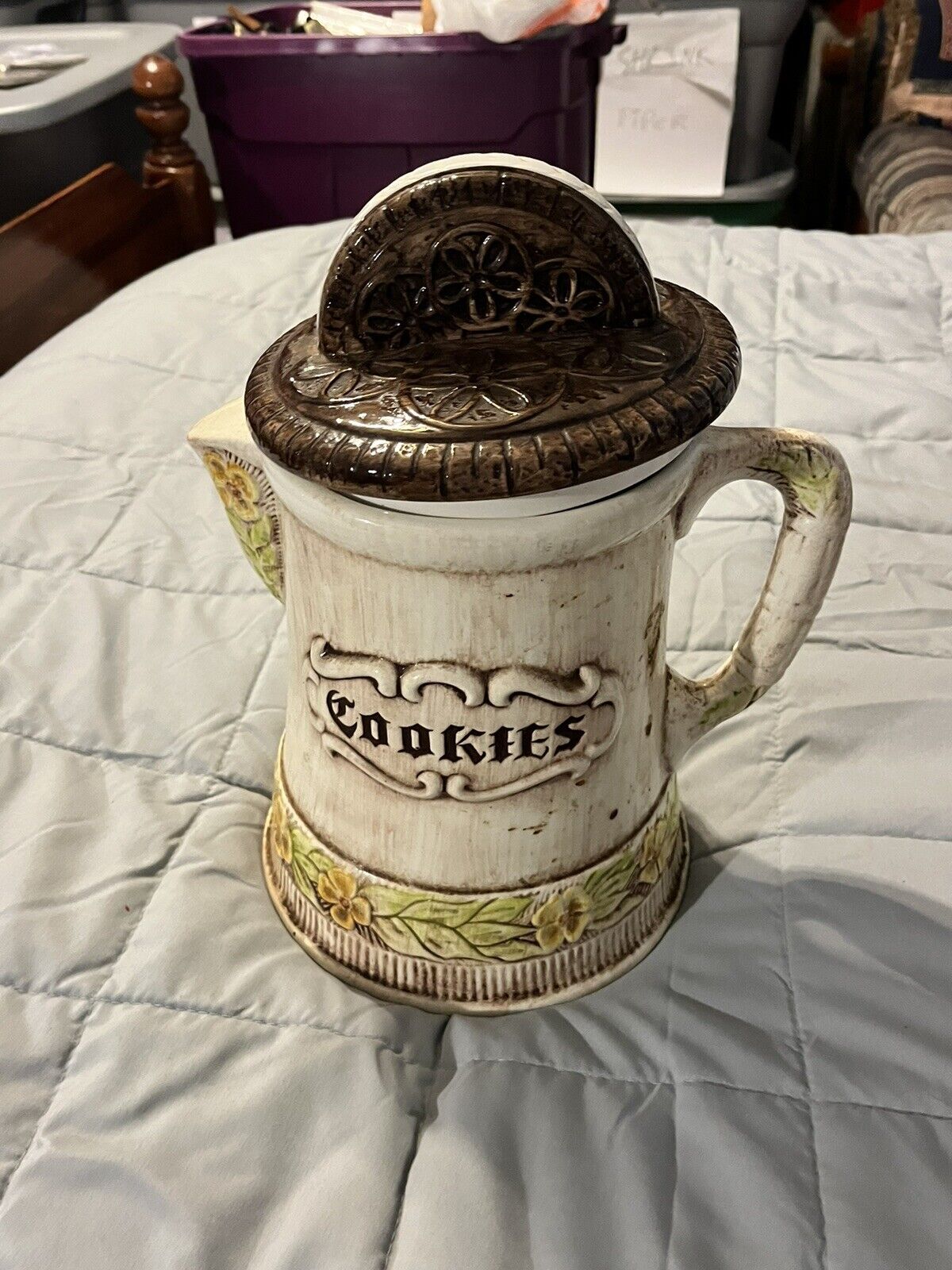 VINTAGE Treasure Craft Brown Pitcher Ceramic Cookie Jar 12” Tall LARGE Oreo Top