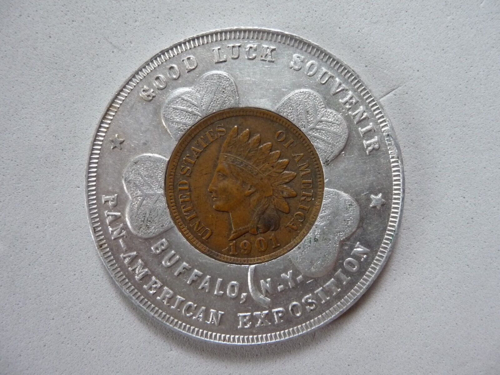 1901 Pan American Exposition Encased Coin Indian Head Penny Buffalo NY
