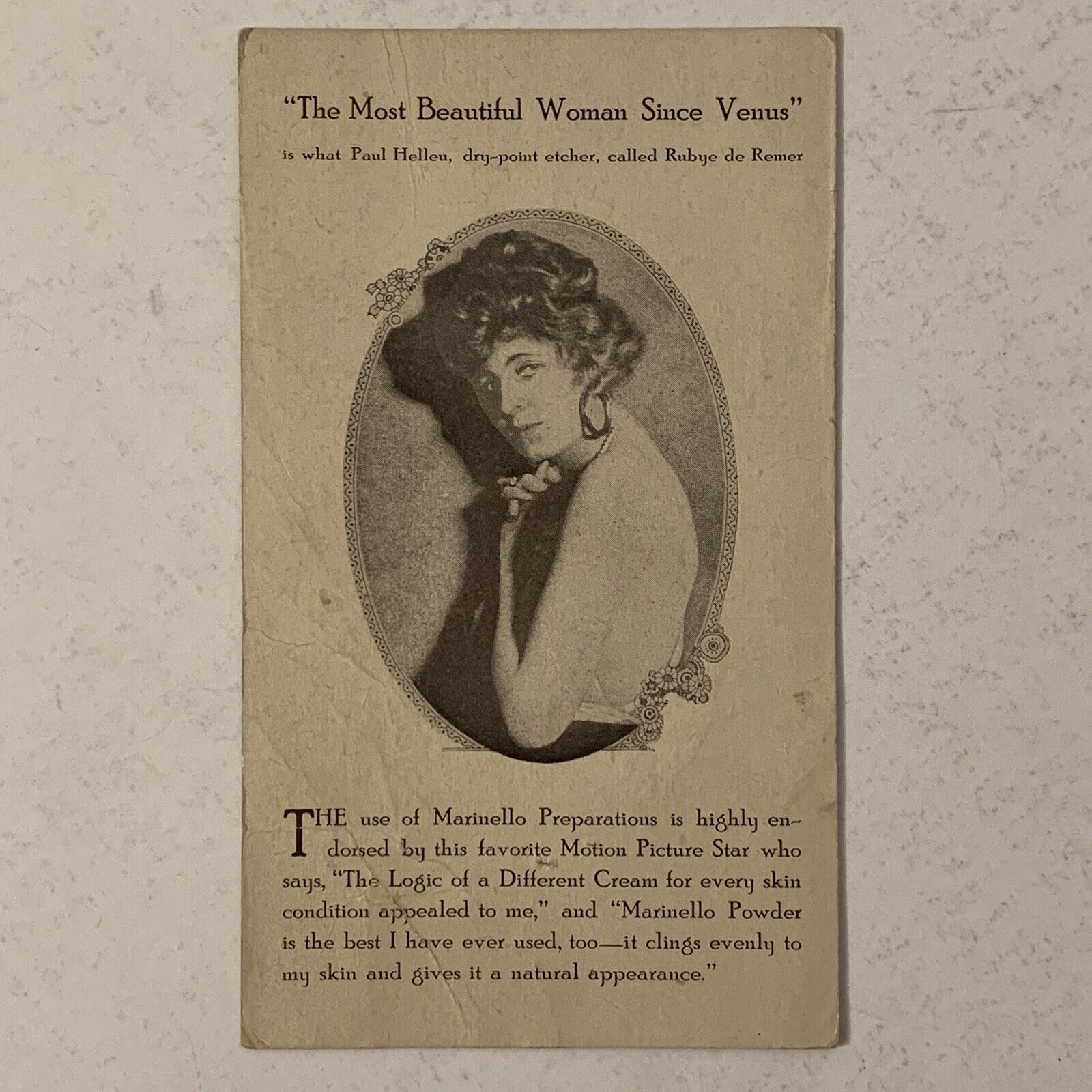 Vintage 1919 Rubye de Remer Marinello Preparations Postcard Advertising Makeup