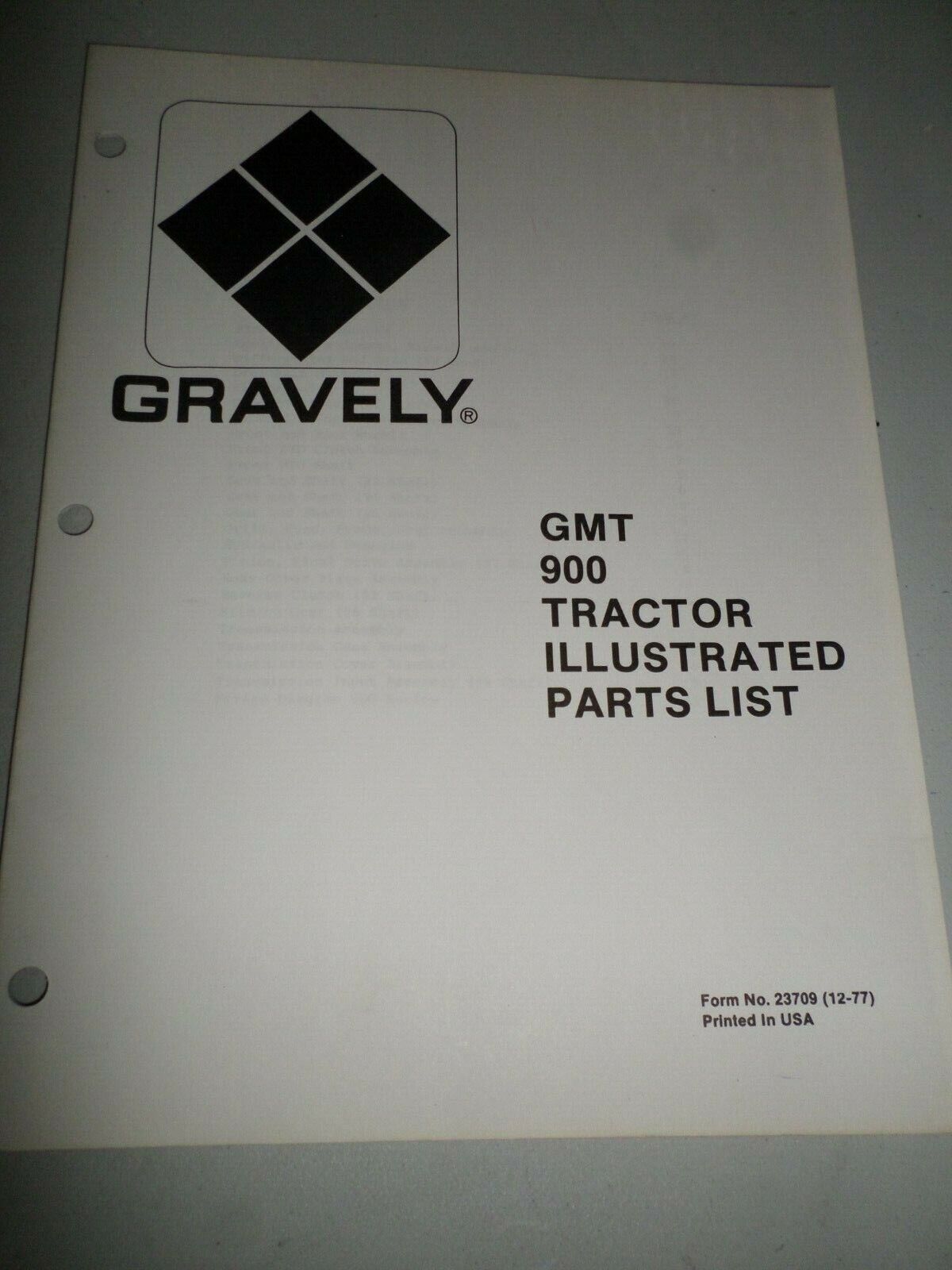 Vintage Original Gravely Commercial GMT 900 Tractor Parts List Form 23709