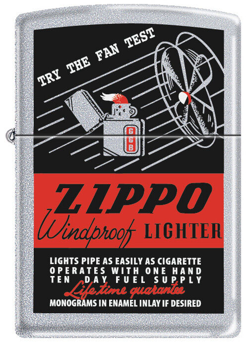 Zippo THE FAN TEST Satin Chrome Windproof Lighter Windy Girl RARE HARD TO FIND