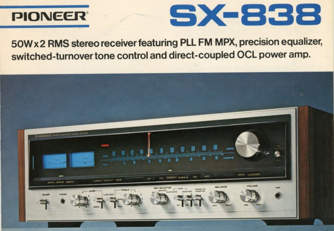 Vintage Pioneer SX-838 Receiver Equalizer Brochure