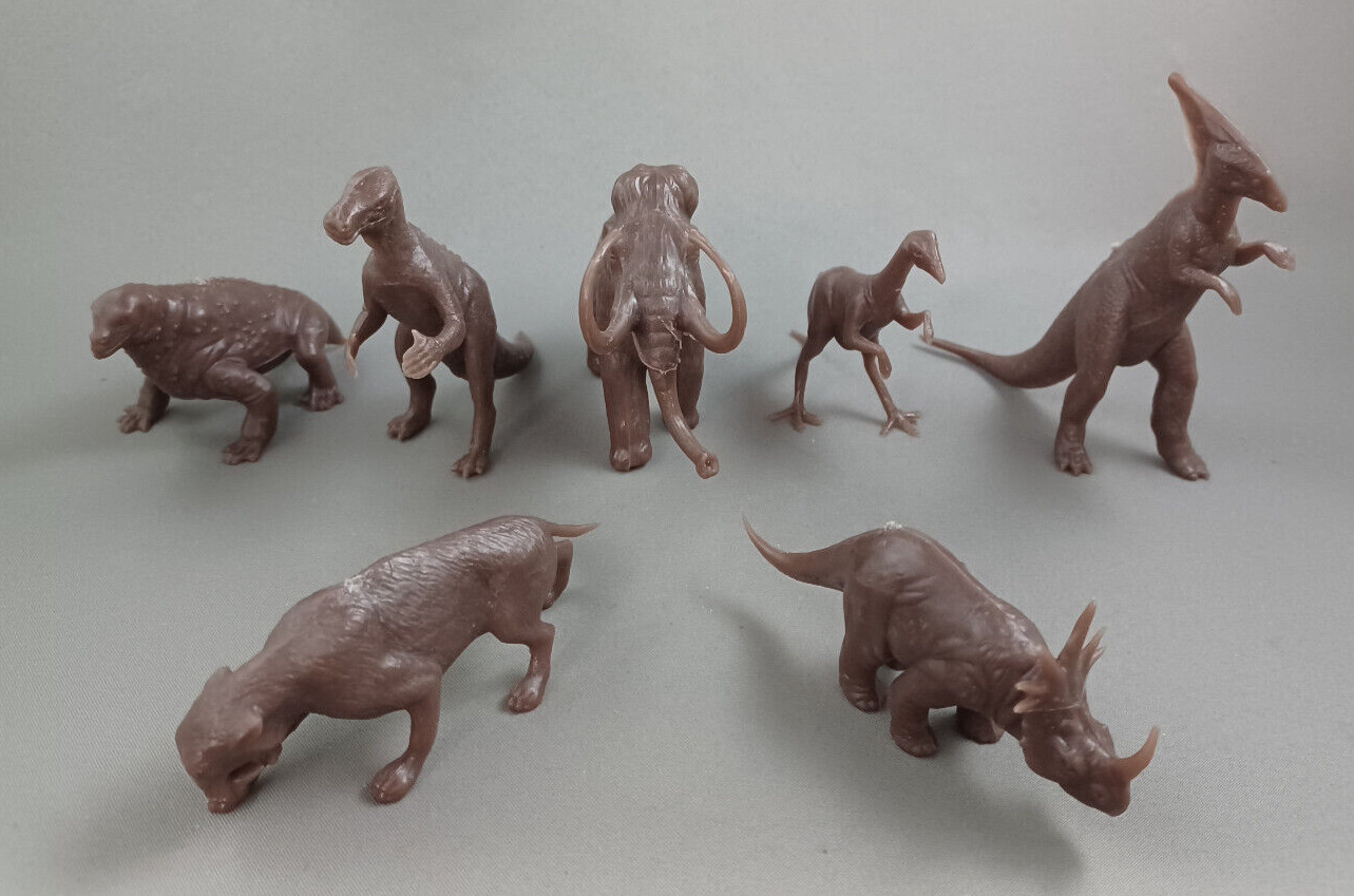 Toy Street Marx 2nd Series Prehistoric Playset Brown Plastic Dinosaur Lot of 7