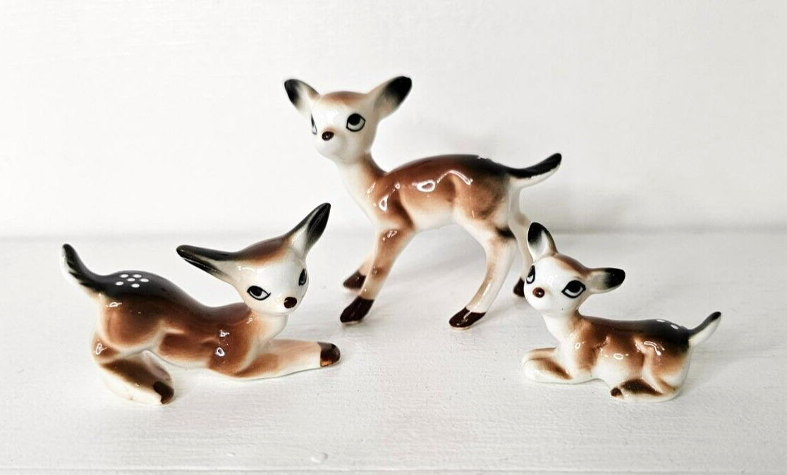 Vintage Miniature Deer Family Bone China Figurines - Porcelain Animals