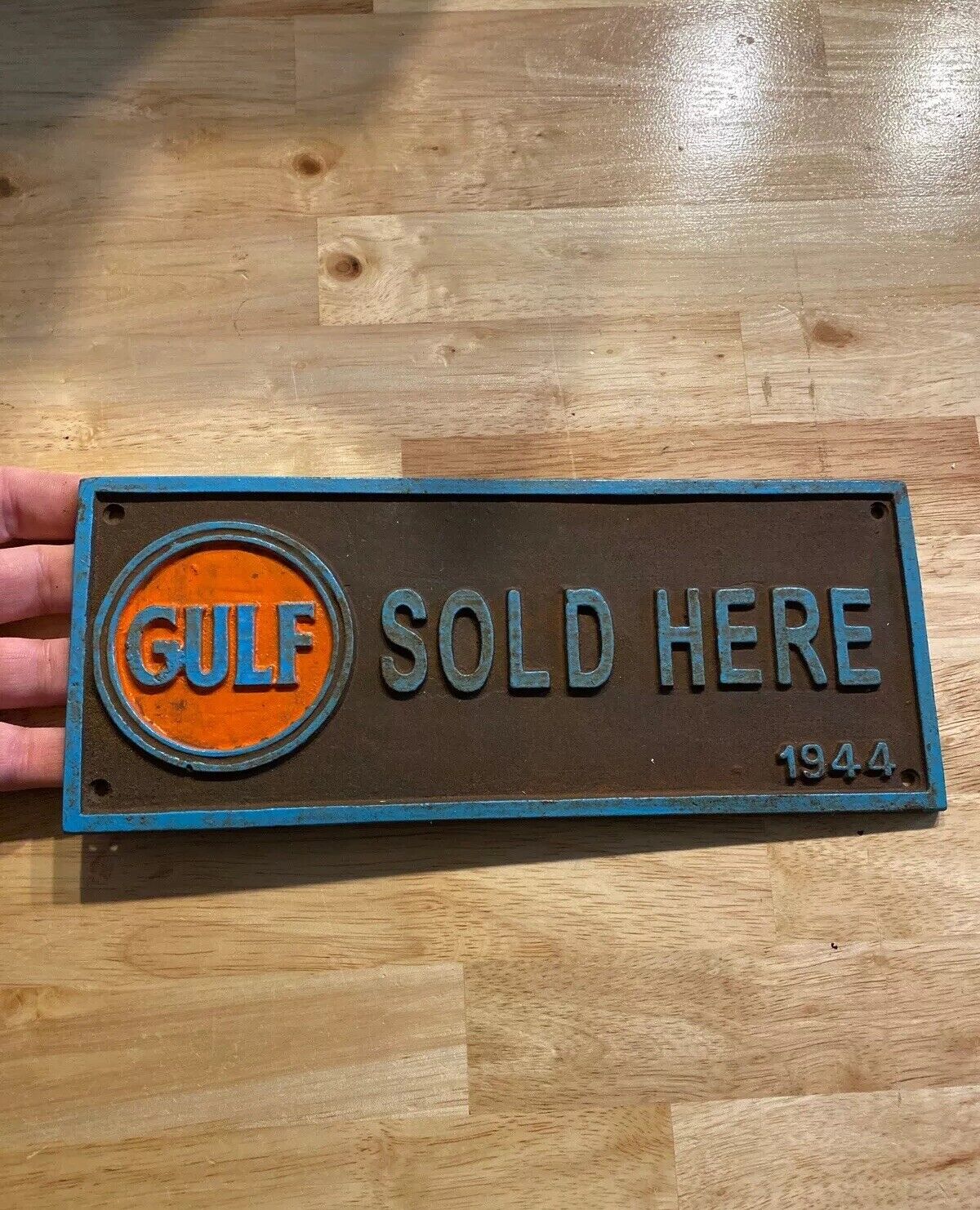 Gulf Oil Plaque Cast Iron Sign Gas Coal Collector Petroleum Metal Patina GIFT