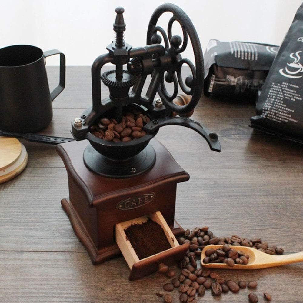Manual Coffee Grinder - Vintage Style Cast Iron Hand Crank Mill w/ Catch Drawer