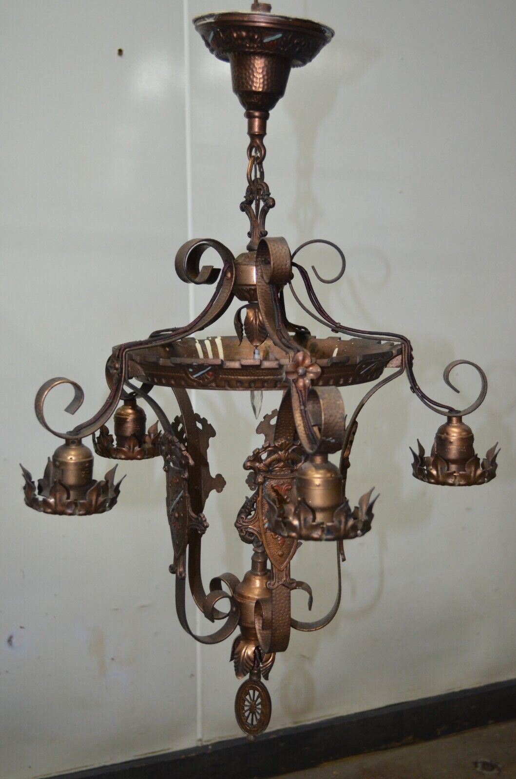 Medieval Gothic Wrought Iron Hanging Light Lamp Chandelier For Repair \