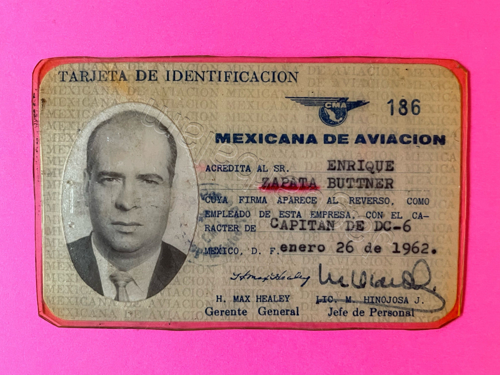 Mexican Cap Enrique Zapata Buttner Mexicana Aircraft Pilot License ID 1962