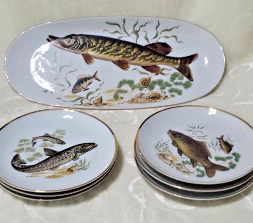 Gorgeous 1950's Vintage Naaman Israel Porcelain Bread & Snap Plates Set Of 7
