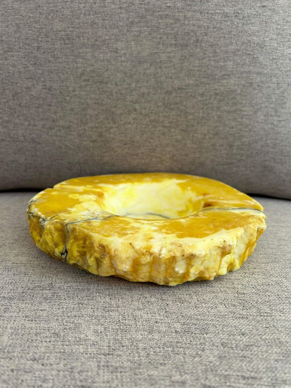 Vintage Genuine Marble Yellow Alabaster Ashtray * Hand Carved in Italy