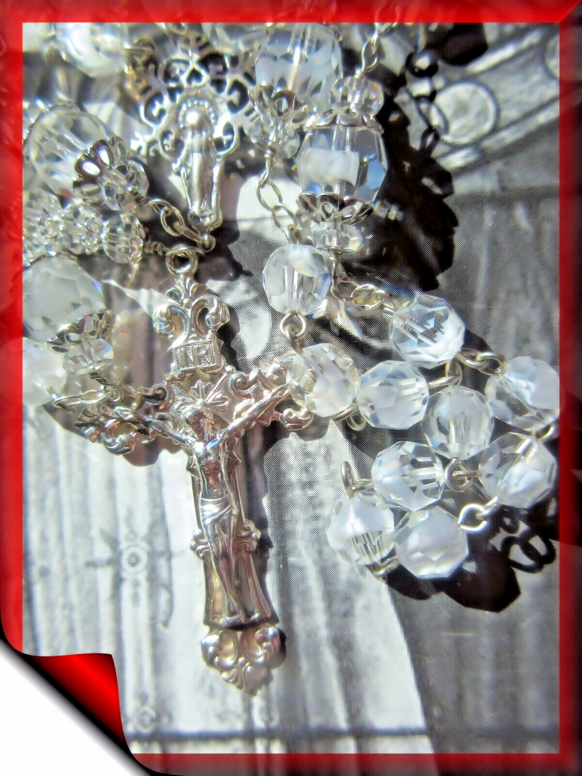 Artisan Rosary Our Lady Of The Snows 925 SS Swarovski Vintage White Givre Beads