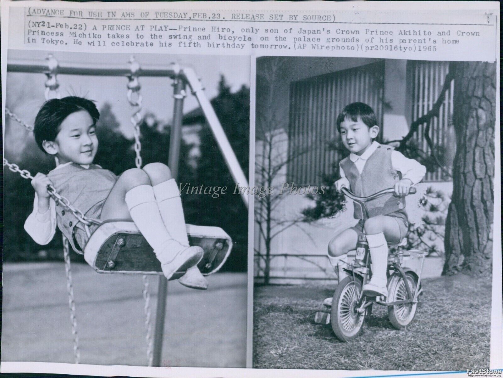 1965 Prince Hiro Princess Michiko Of Japan Swing Bike Royalty Wirephoto 7X9