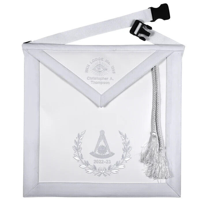 MASONIC GRAND PAST MASTER WHITE APRON HAND EMBROIDERED WITH 
