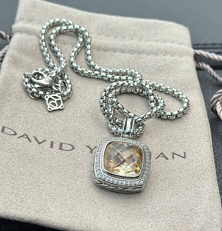 DAVID YURMAN Albion Sterling Silver 14mm Morganite Pave Diamond  Necklace 20 In