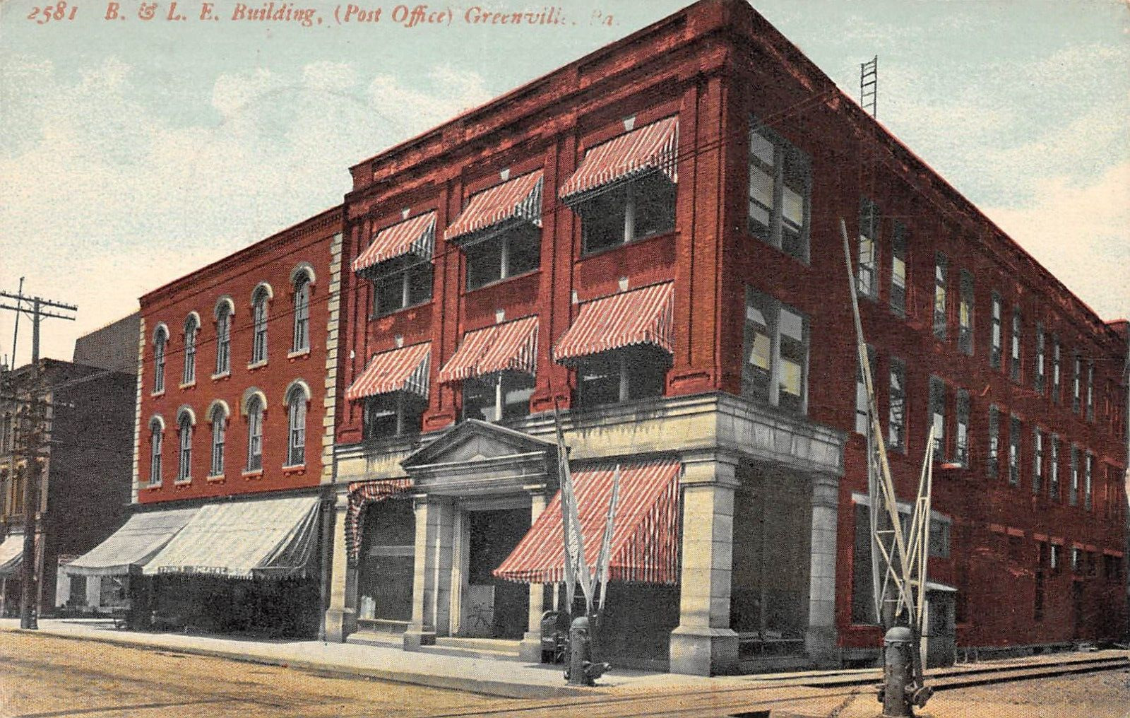 B. & L. E. Building (Post Office) Greenville Pennsylvania 1914 RPO Postcard