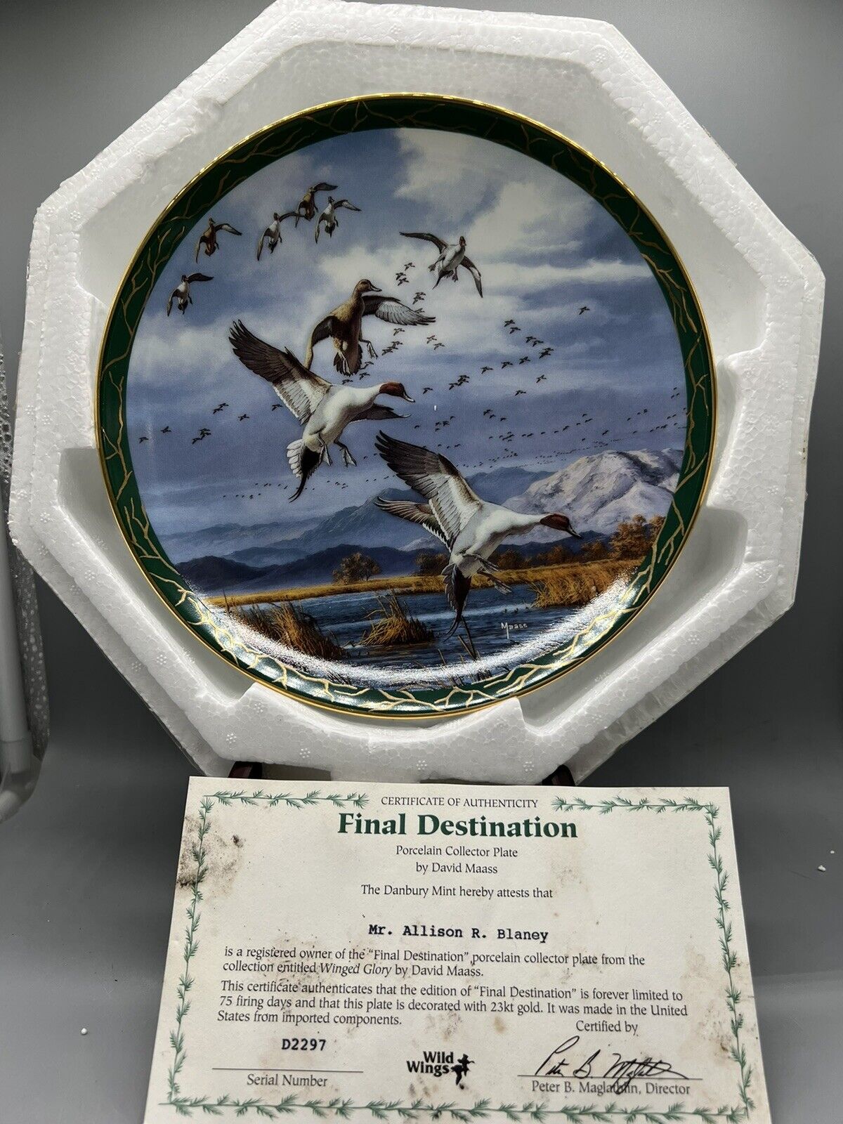 Final Destination Plate by David Maass Winged Glory Danbury Mint w/ COA