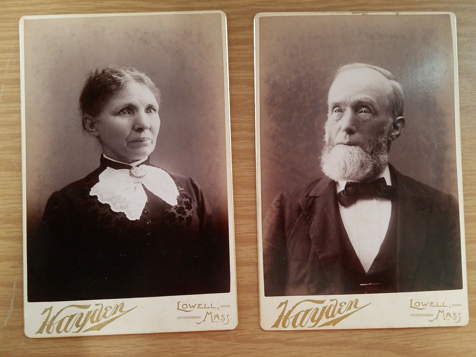 Early Antique Photo Lot of 2 Portrait Card Couple Hayden Lowell, Mass