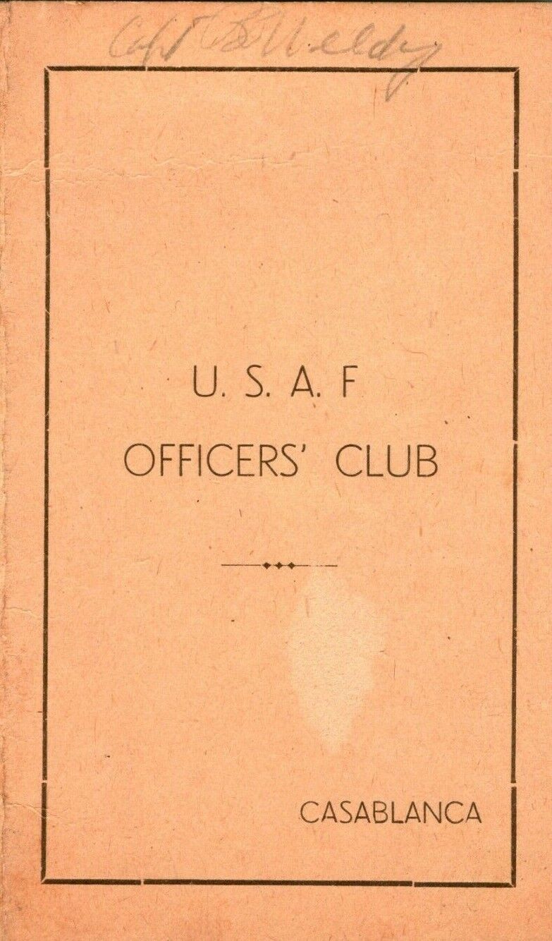 Vtg 1950s USAF Casablanca Morocco Officers' Club Cocktail Menu