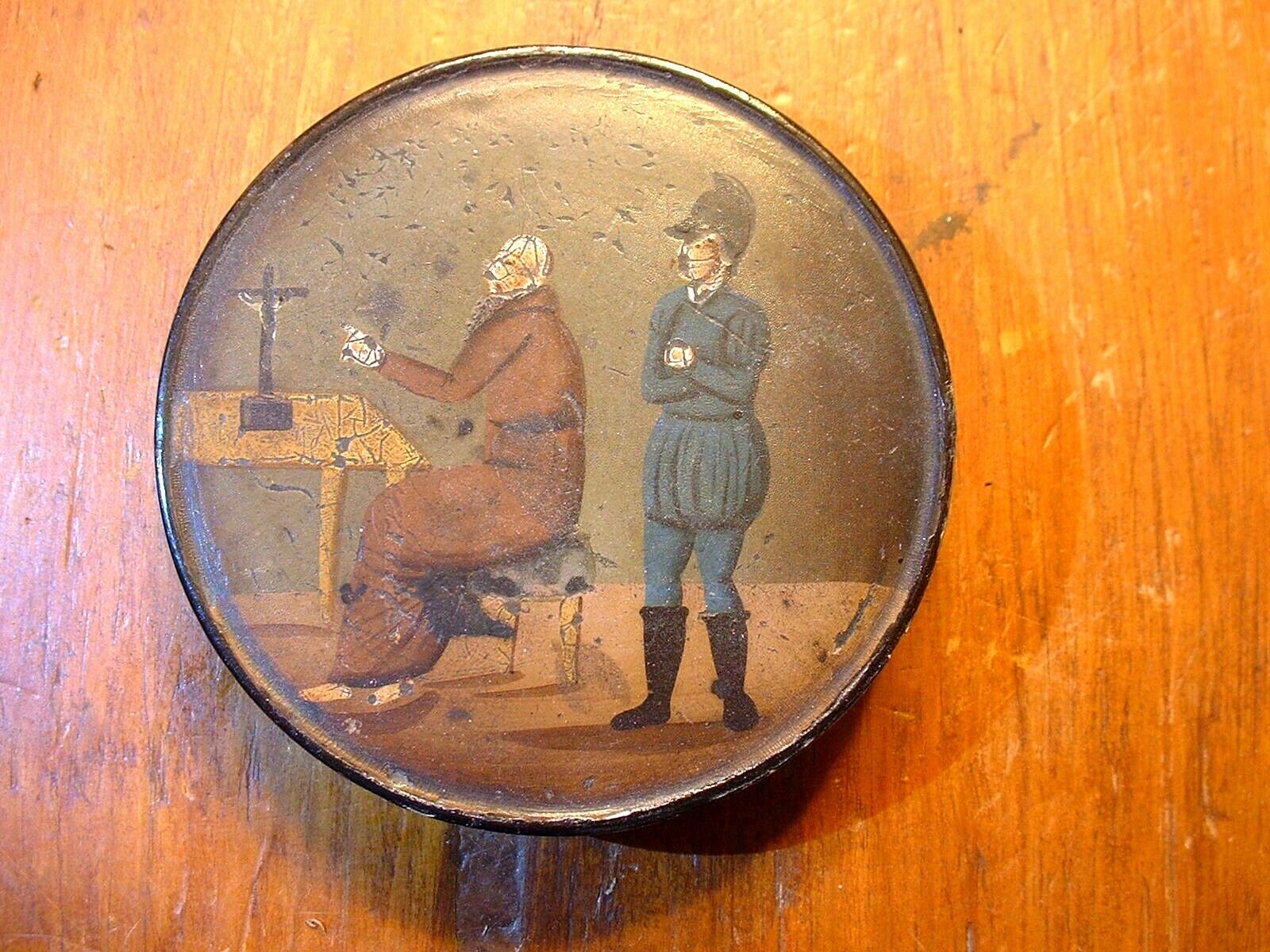 Antique 18Th / 19ThC Hand Painted Continental Snuff Box with Soldier & Priest
