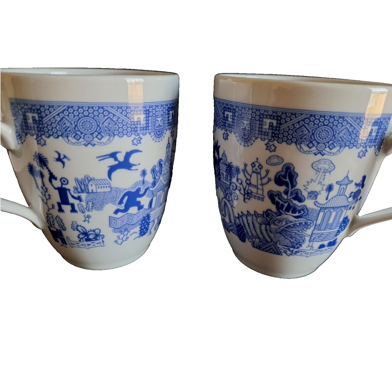 Calamityware Don Moyer Design Things Could Be Worse 2 Blue White Mugs Poland