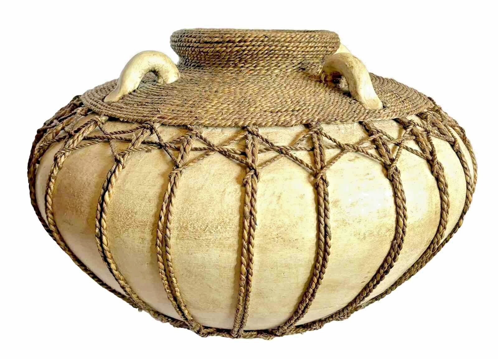 Vintage Large 20 Inch Rope Wrapped Studio Art Pottery Cache Pot Planter