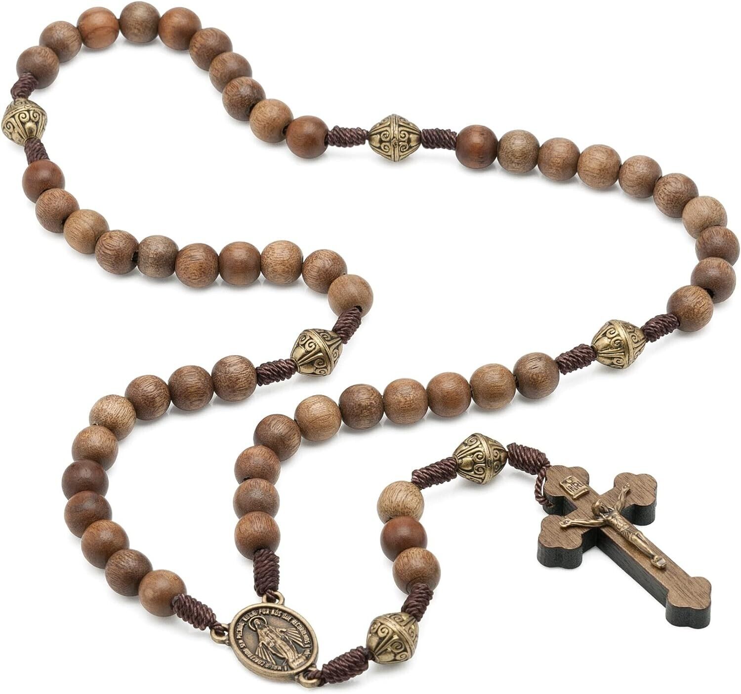 Our Father Sacred Walnut Wood Beads Metal Beaded Necklace