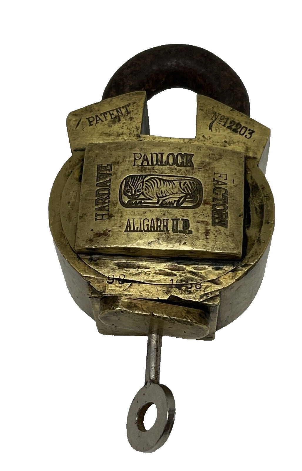 Vintage Padlock - 1958 Patent 12203 -  Hardave Padlock Factory Aligarh With Key