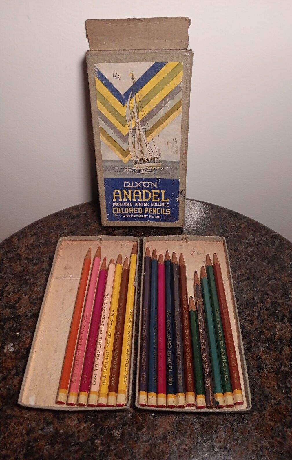 Vintage 1940s Dixon Abadel Colored Pencils Set No. 130 w/Box (18 Pencils)