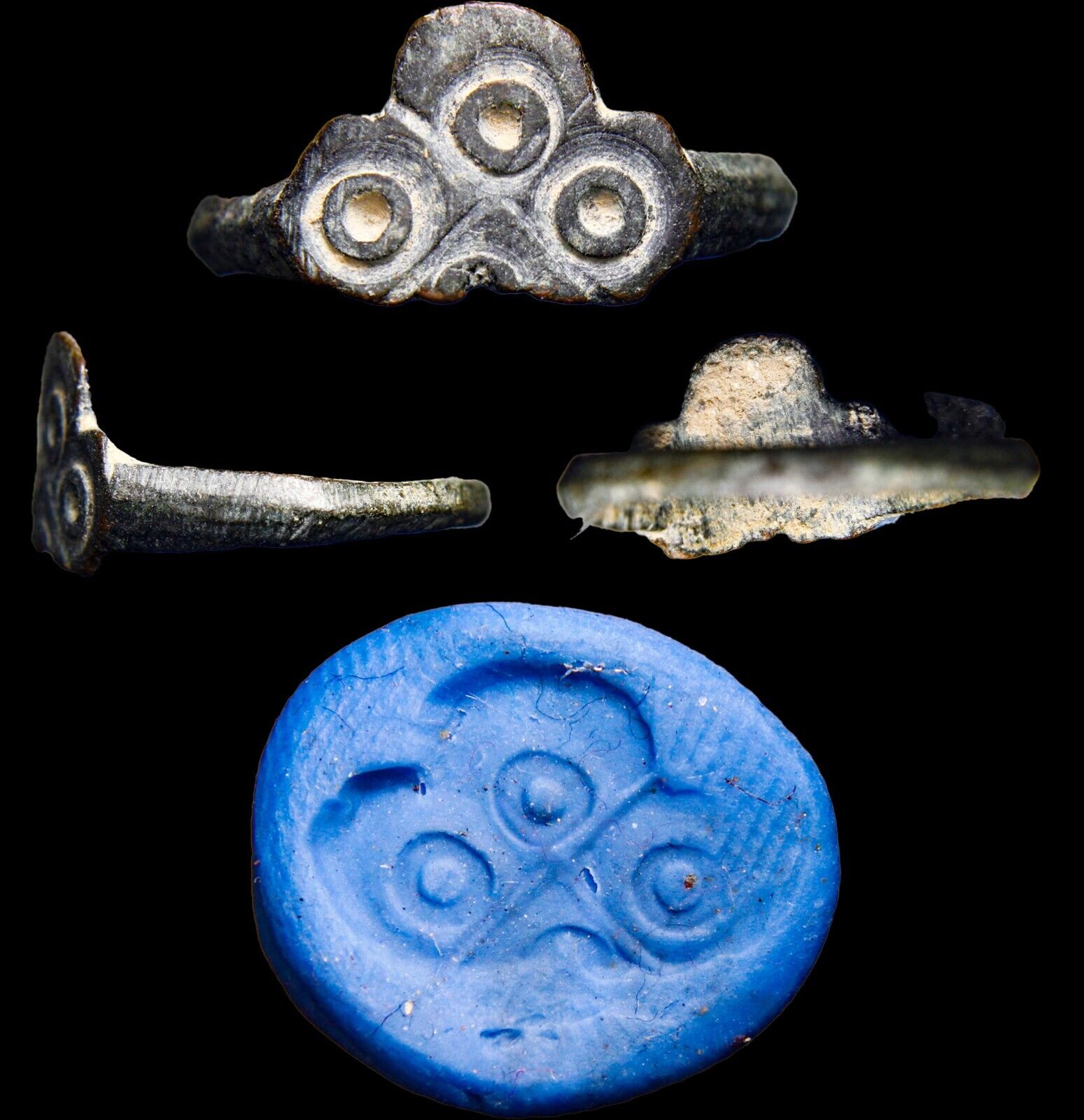 CHRISTIAN Roman Seal Ring CHRIST 3 Circles Magic Eyes Artifact Antiquity wCOA