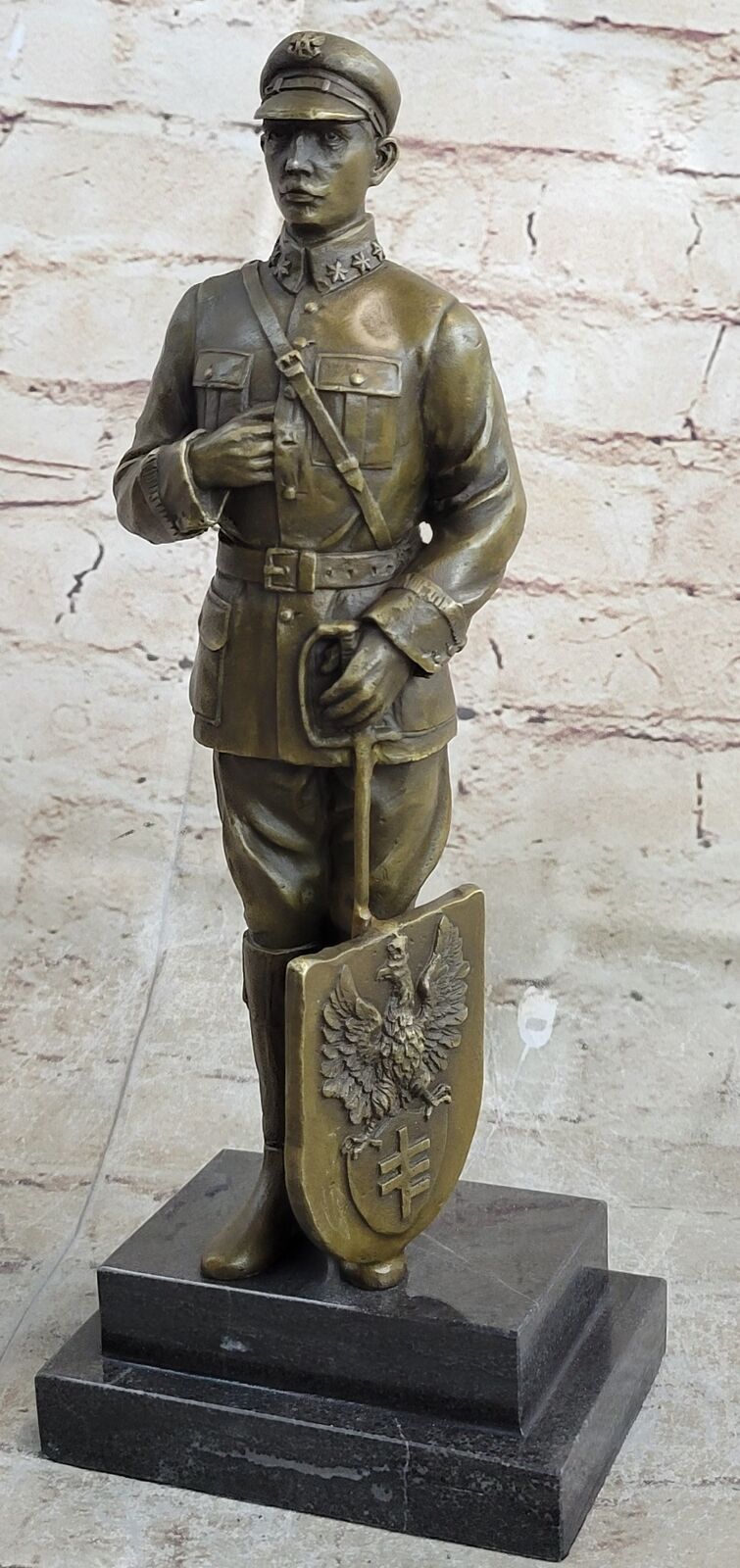 Russian Emperor Guard with Eagle Symbol Bronze Sculpture Art Deco Marble Statue