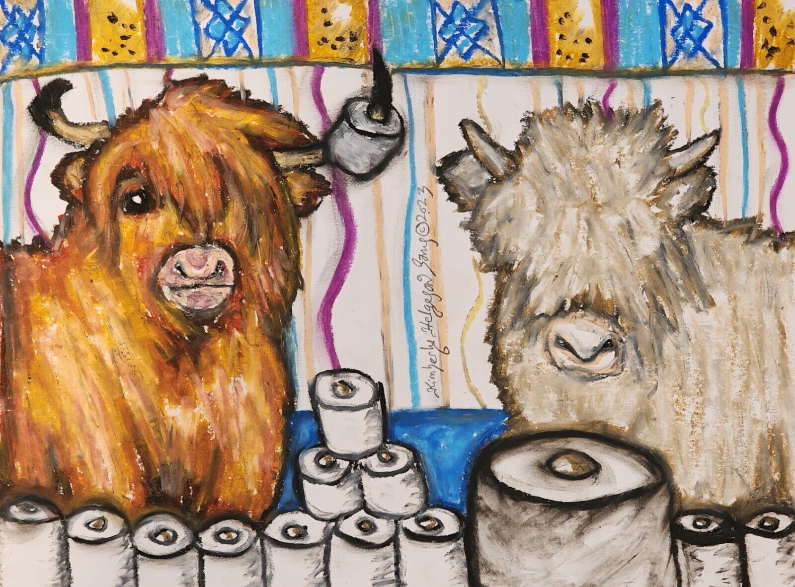 Miniature Scottish Highland Cattle 13x19 Cow TP Art Print Signed by Artist KSams
