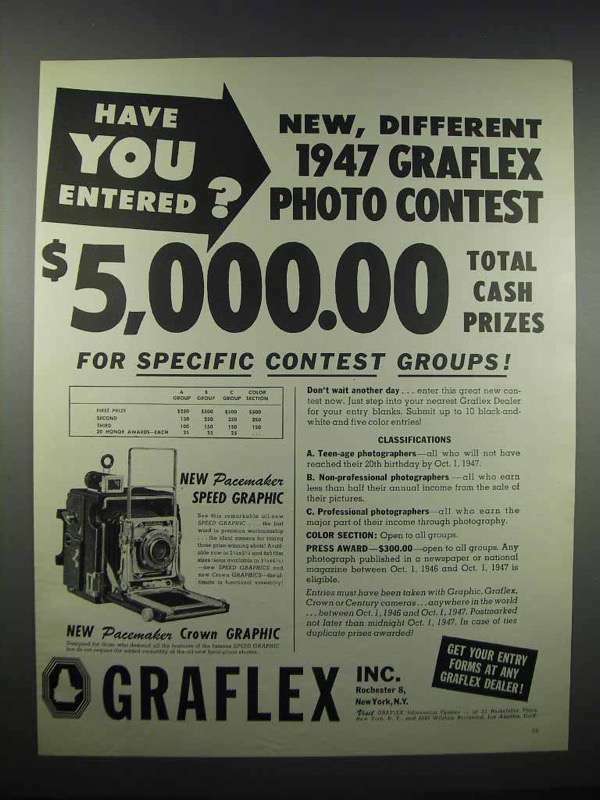 1947 Graflex Pacemaker Speed Graphic Camera Ad