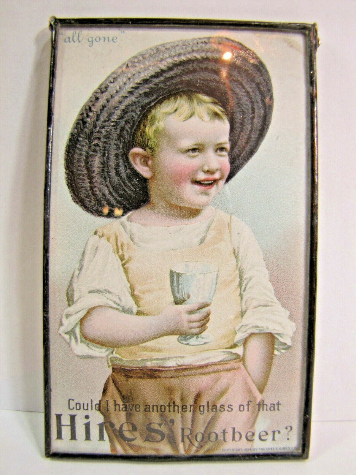1890s HIRES ROOTBEER Advertising Trade Card Sign Ad Framed Under Glass Soda