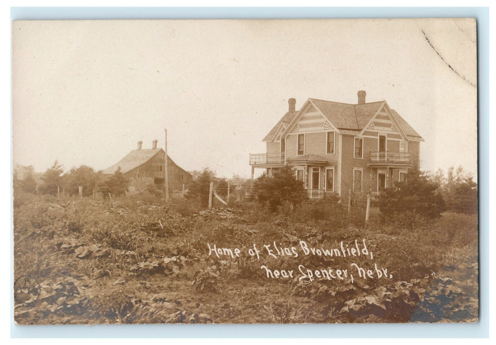 Home of Elias Brownfield Spencer Nebraska RPPC Photo Victorian Antique Postcard