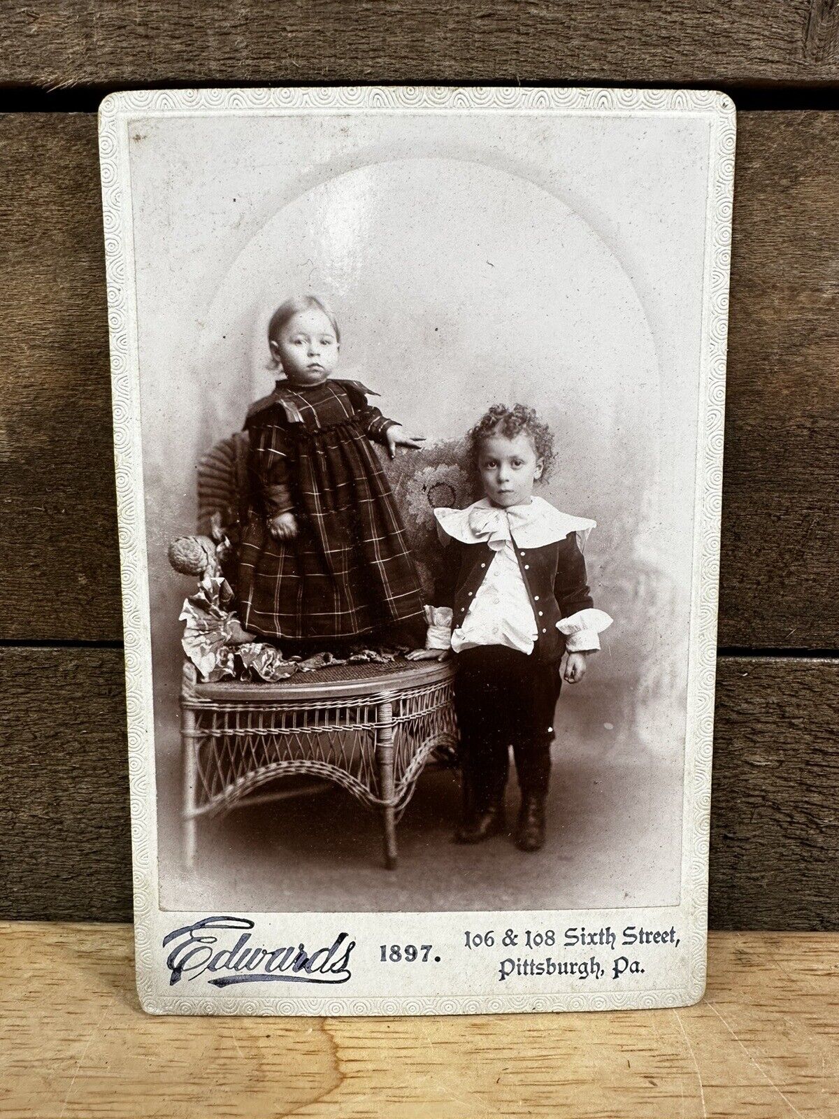 Antique Edwards 1897 Cabinet Card “Two Children”  Pittsburgh