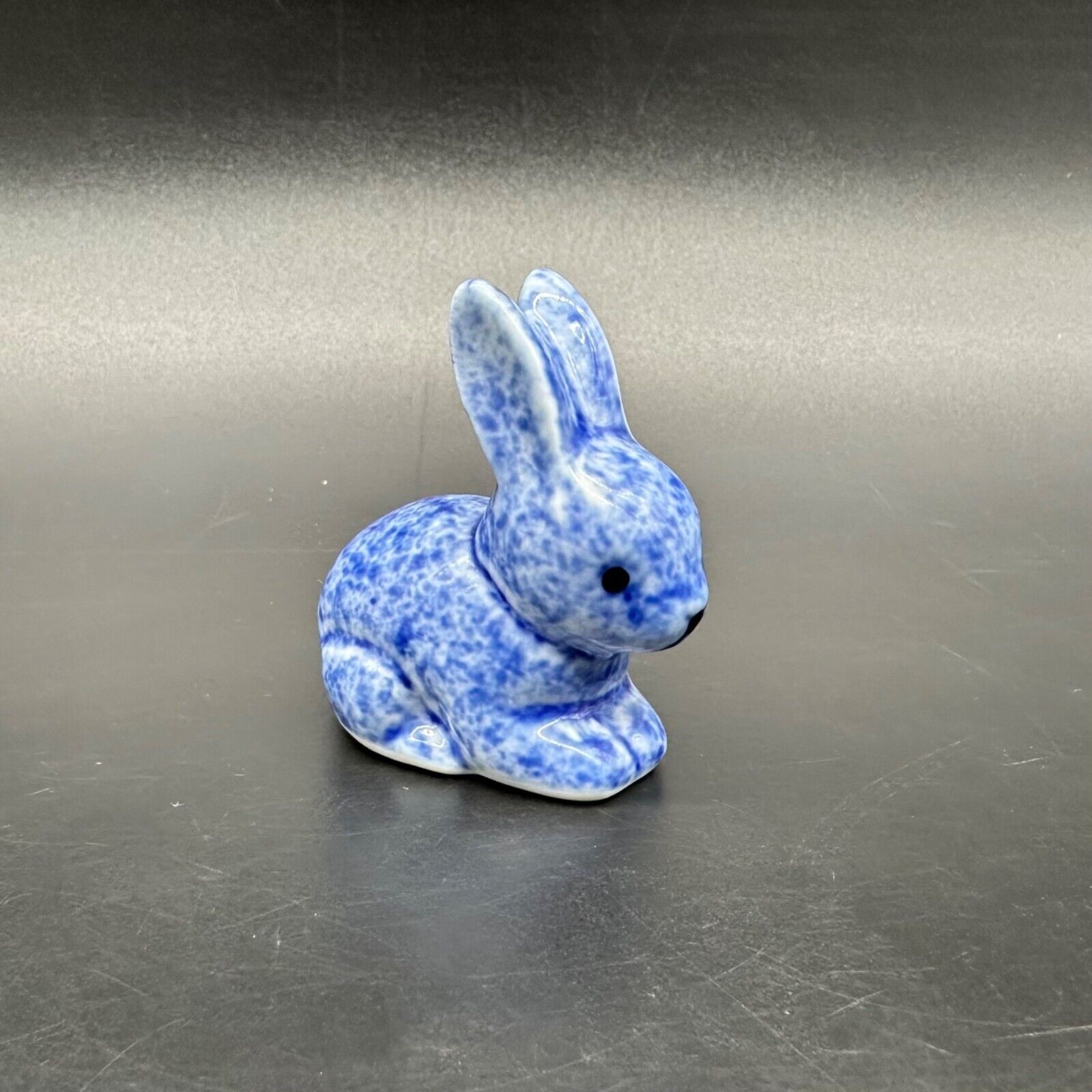 Vintage Blue Bunny Rabbit Figurine Enesco Miniature 1980s Ceramic Easter Decor