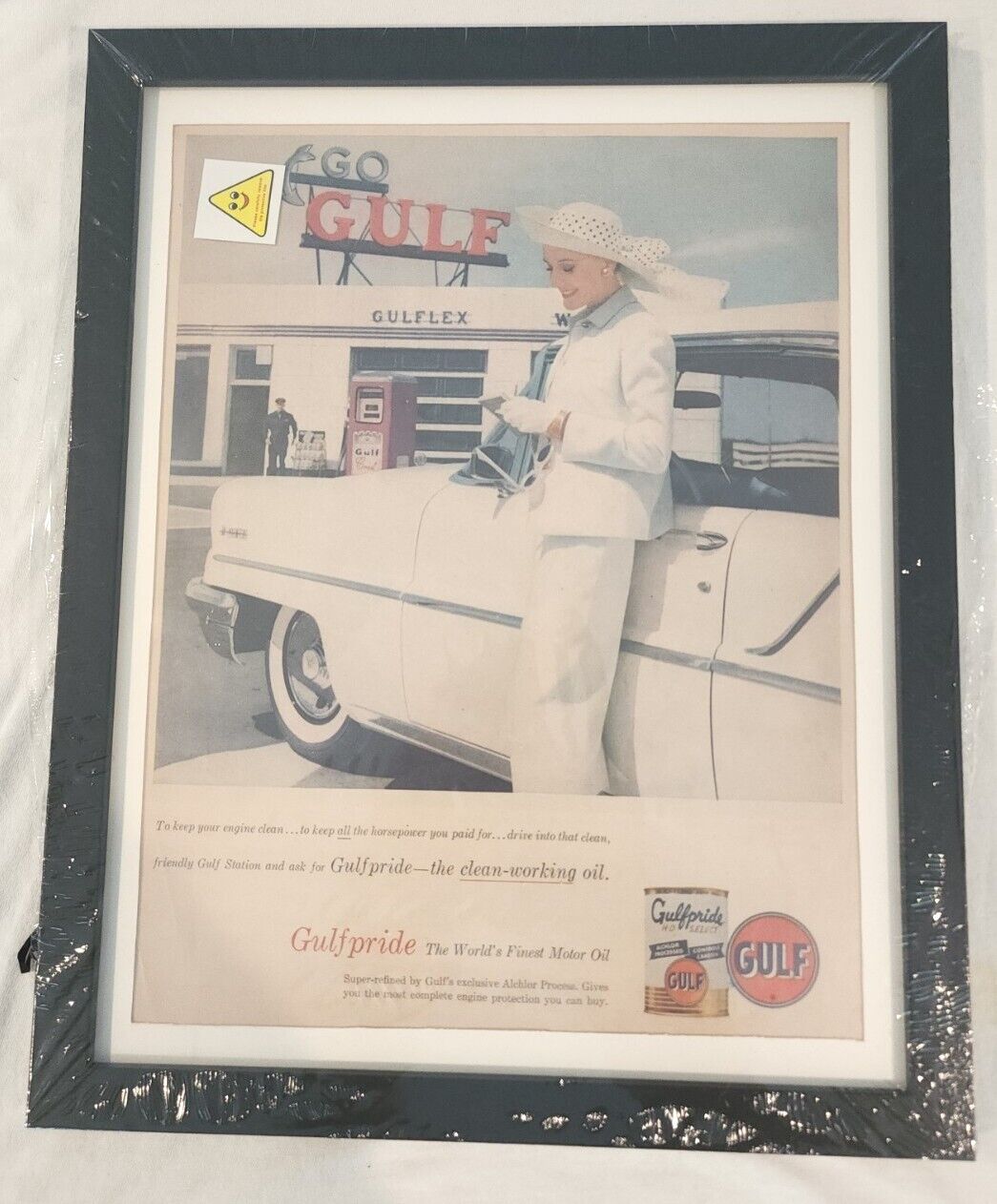 1960  Picture Frame, Advertisement,  Gulf, Gas Station, Woman, Car, Gulf Oil