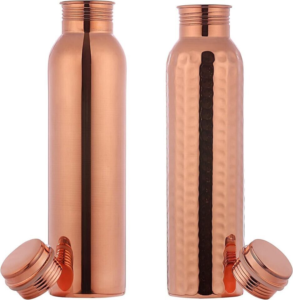 Set of 2 Pure Copper Water Bottles Ayurvedic Health Benefits 1000 ML