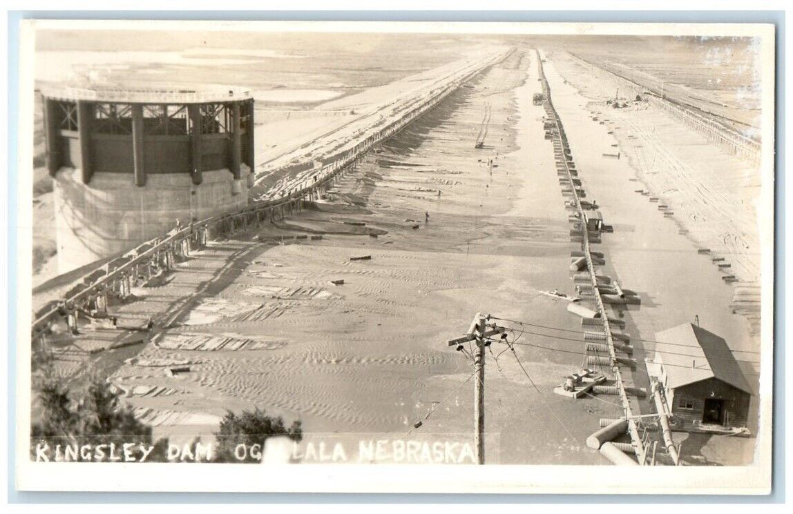 c1950\'s Kingsley Dam Aerial View Ogallala Nebraska NE RPPC Photo Postcard