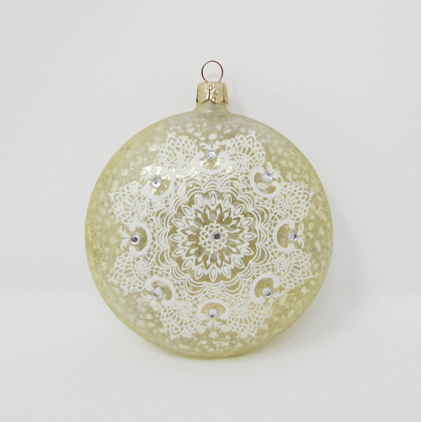 Large Shabby-Chic Glass Christmas Ornament ~ Painted Lace Pattern Stencil ~ 4\