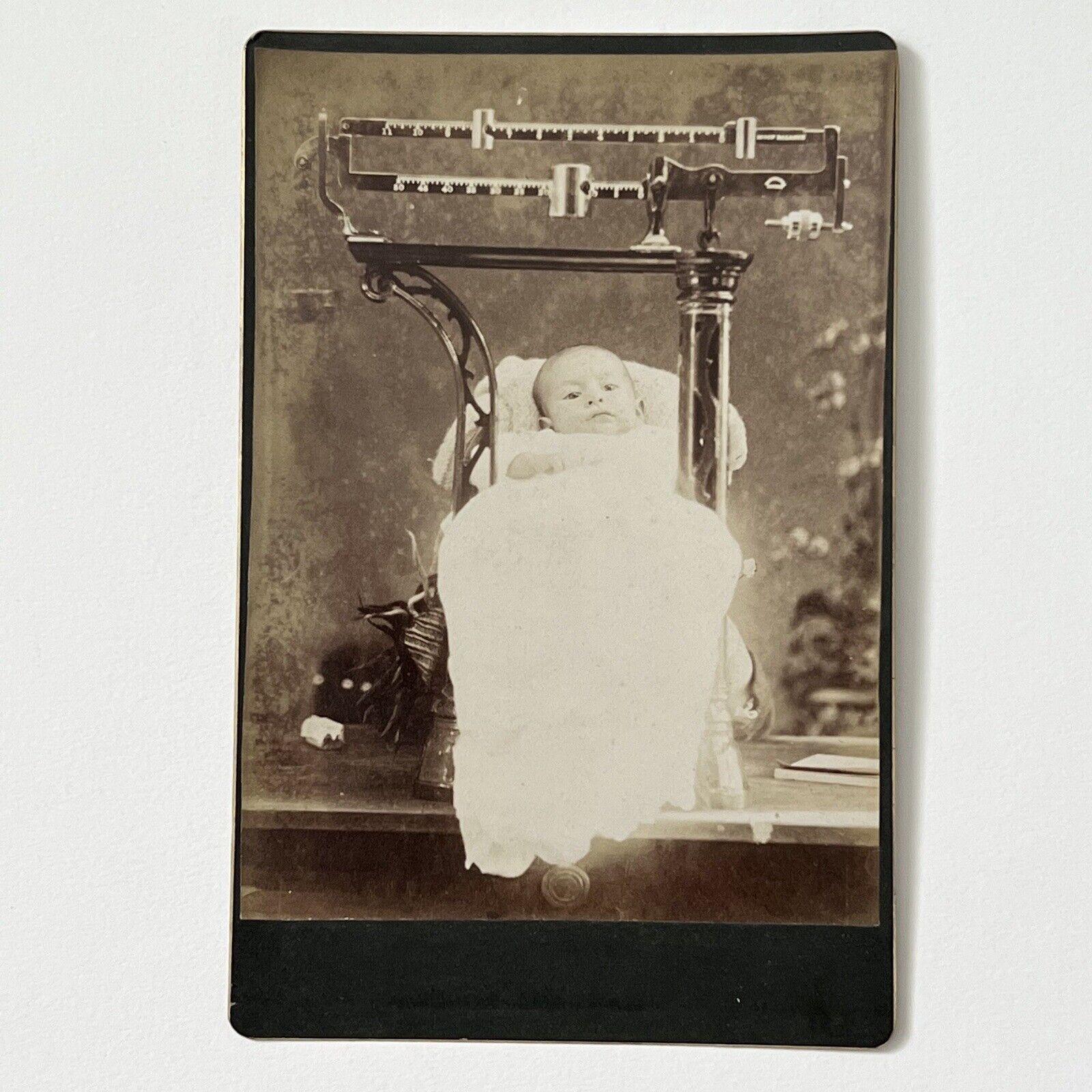 Antique Cabinet Card Photograph Adorable Baby on Scale Odd Rare Medical