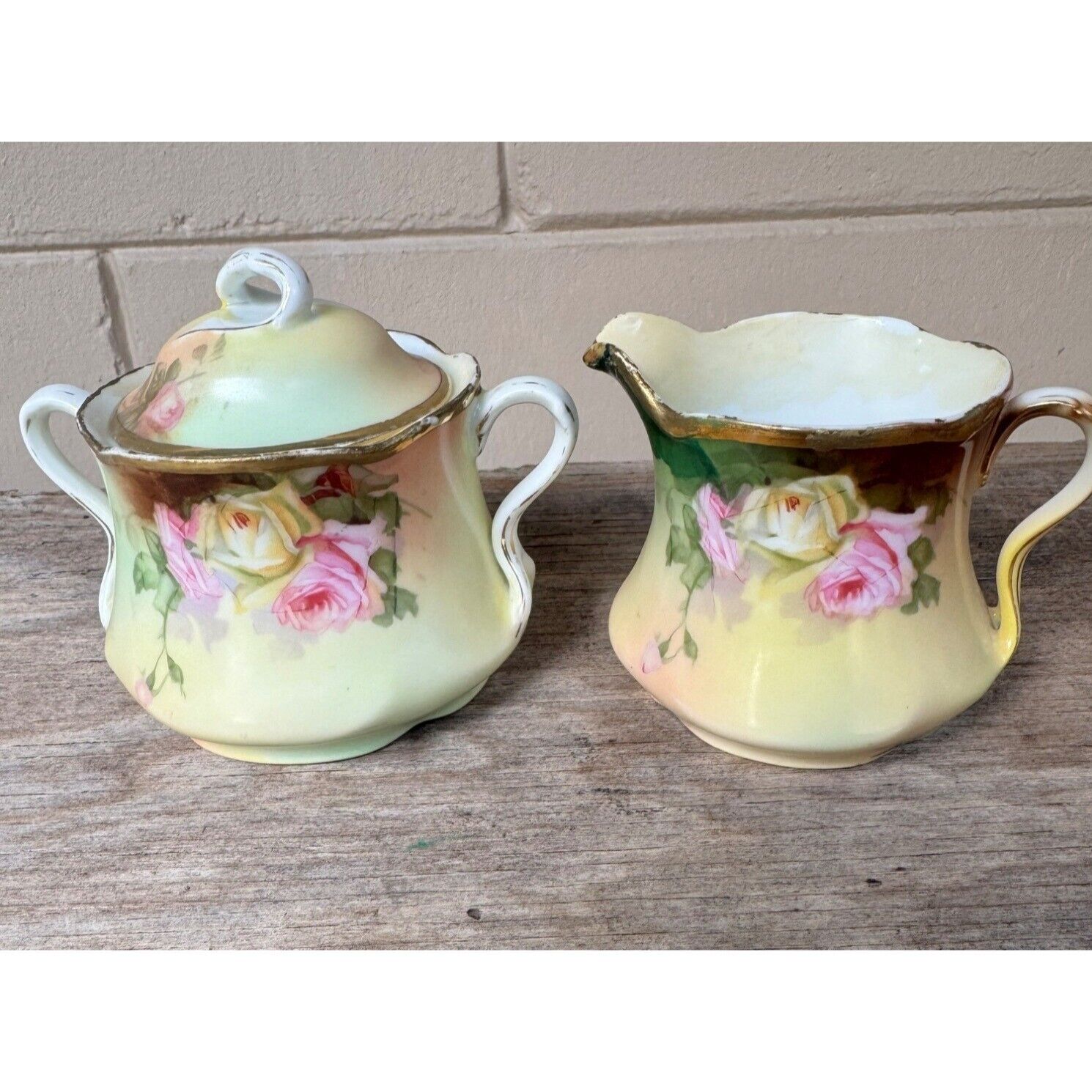 Antique Jaeger & C Louise Bavaria hand painted floral Sugar Bowl and Creamer