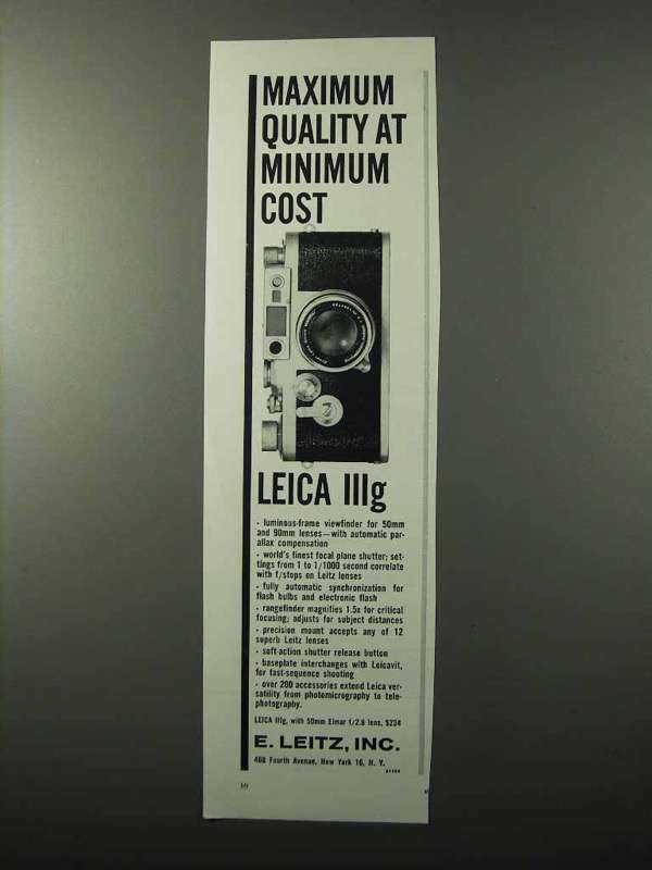 1958 Leica IIIg Camera Ad - Maximum Quality