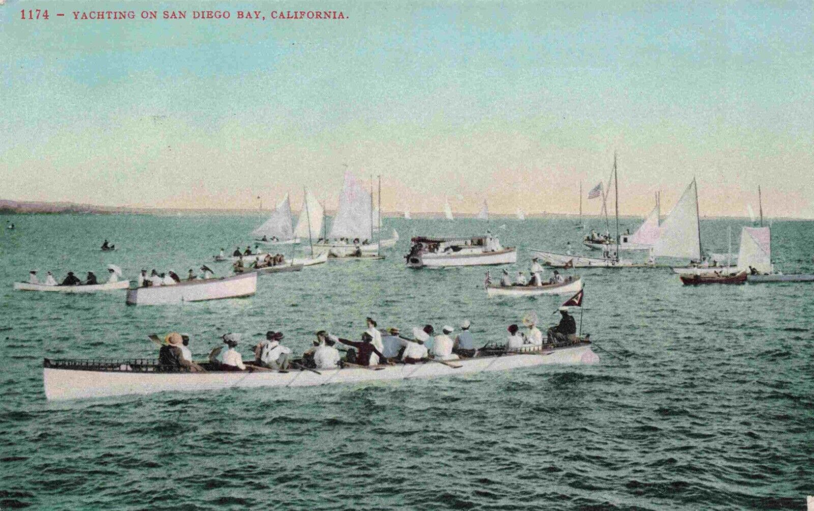 Vintage Nautical Rowing Sailboats Yachts San Diego California c1917 Postcard