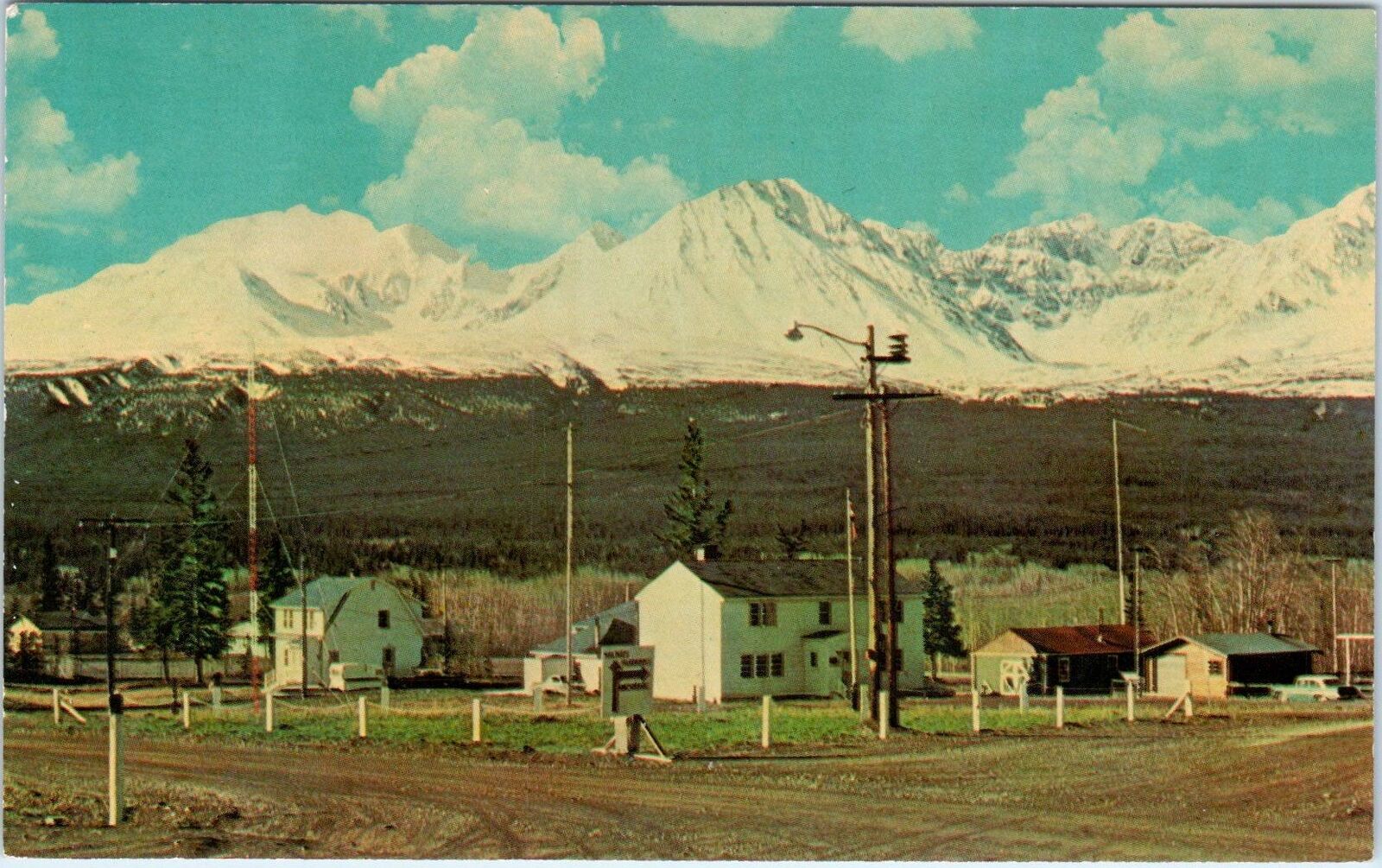 HAINES JUNCTION, Yukon Canada  View of TOWN, ST ELIAS MTNS   c1950s  Postcard