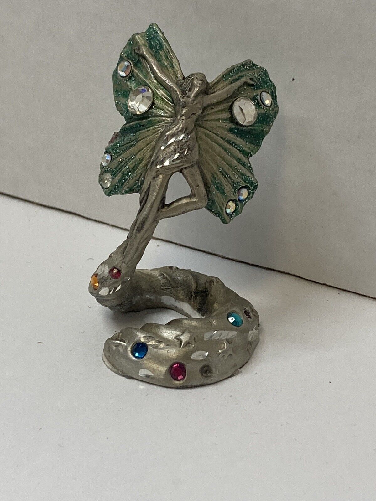 Vintage Jay Craft 1994 Pewter Fairy Colorful Stones Glitter