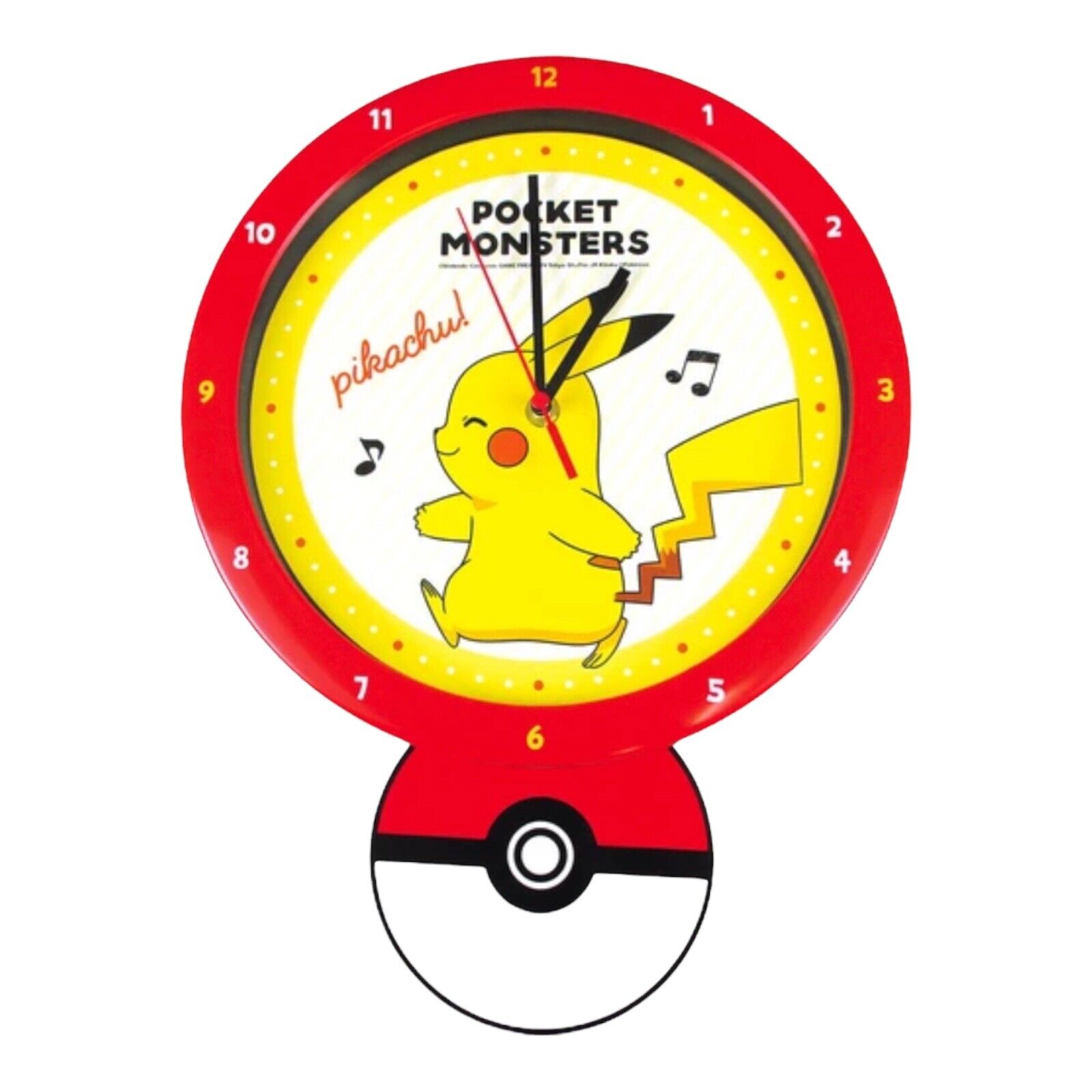 JAPAN wall clock Pokémon Pikachu Swinging Clock Red Pokémon Ball In Box NEW Gift
