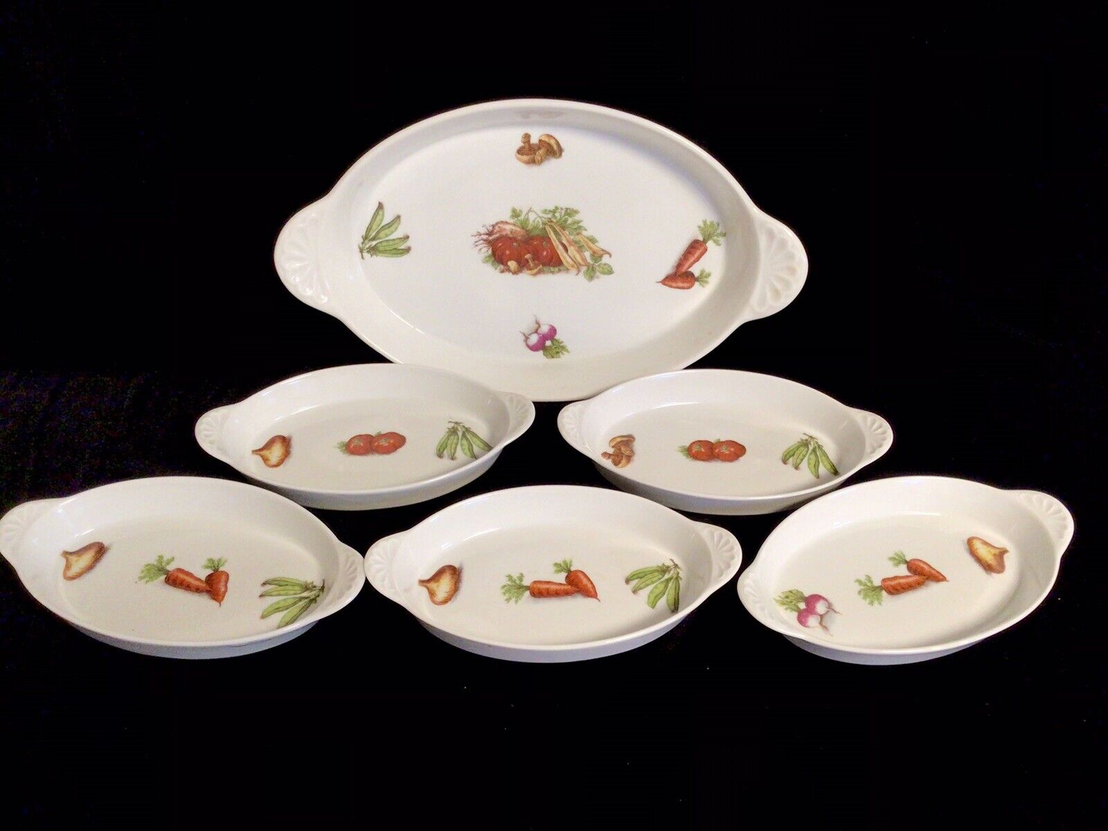 Vintage Bakeware Set APILCO Porcelain France Au Gratin 6pc Garden Vegetable