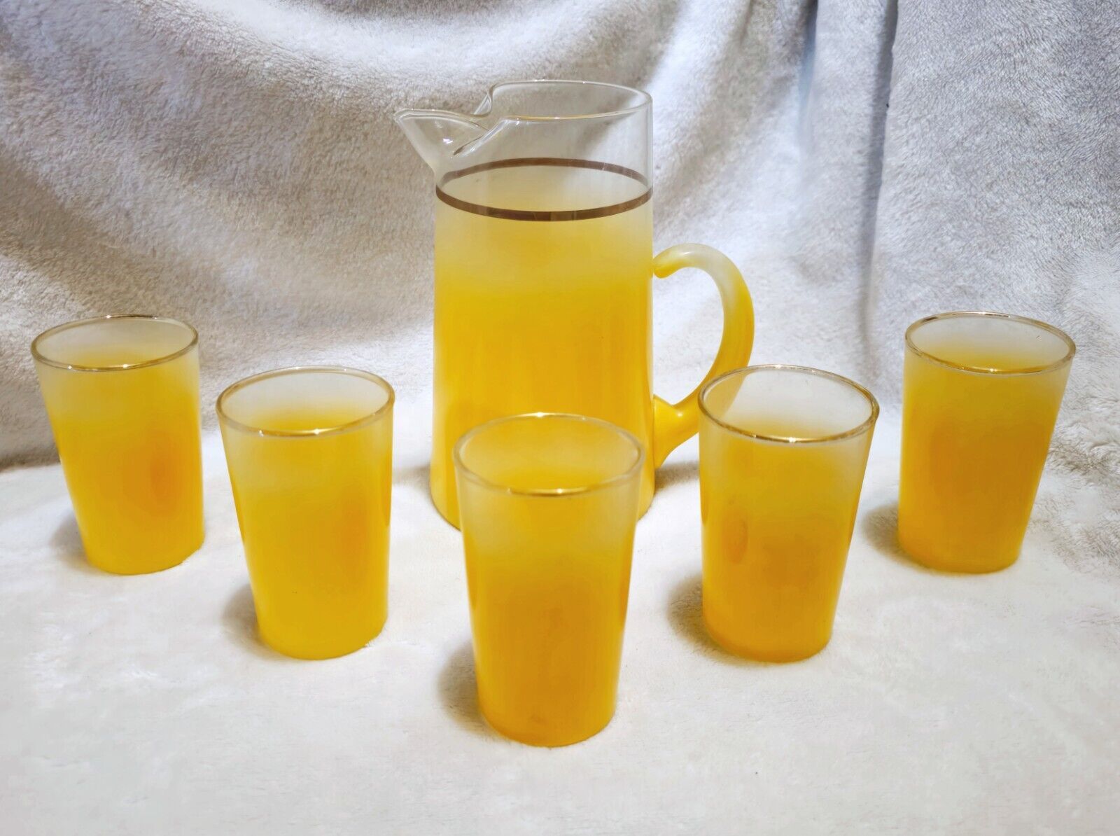 Blendo by Colonial Glass MCM Frosted Yellow Ombre 6 Piece Set / circa 1960s