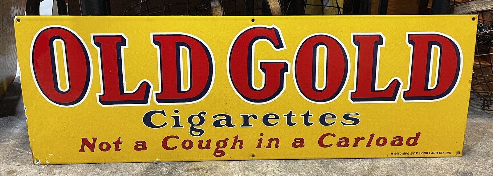 OLD GOLD Cigarettes One-Sided Porcelain Sign, 12” x 36”